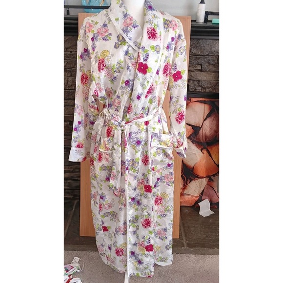 Victorias‎ Secret Satin Robe Vintage 90s Sz P/S Gold Label Floral Belted - Picture 1 of 7